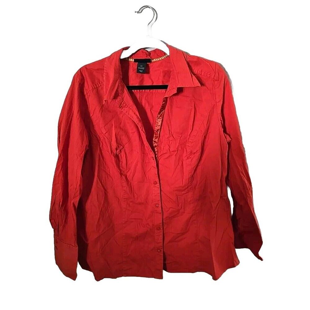 Lane Bryant Orange Long‎ Sleeve Career Casual Button Down Shirt Womans Size 22